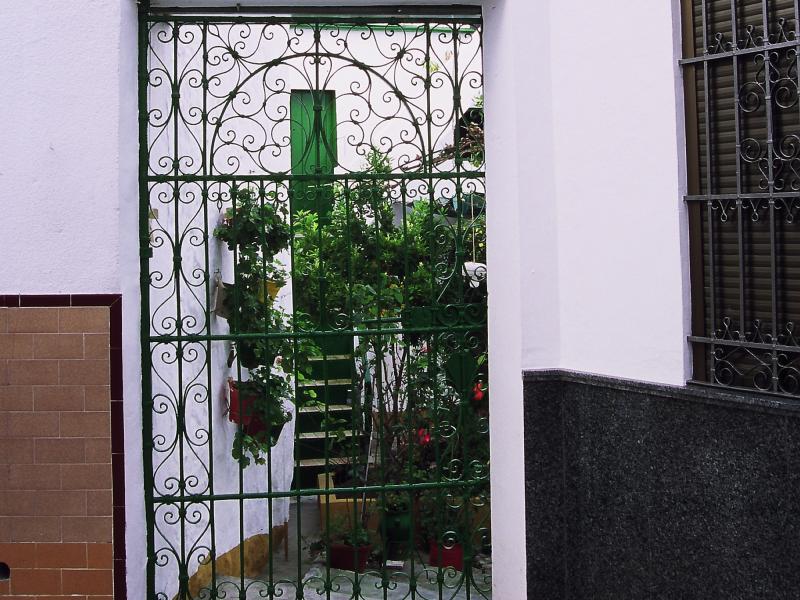 Villanueva de San Juan. Rincón pintoresco con pyerta de hierro y macetas